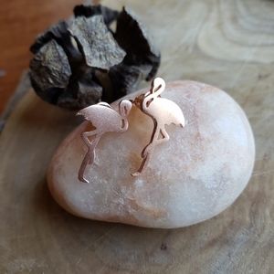 Elegant & Cute Rose Gold Flamingo Stud Earrings